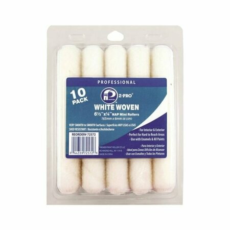 PREMIER PAINT ROLLER Premier Mini Roller Cover, 1/4 in Thick Nap, 6-1/2 in L, Woven Fabric Cover, White 72572